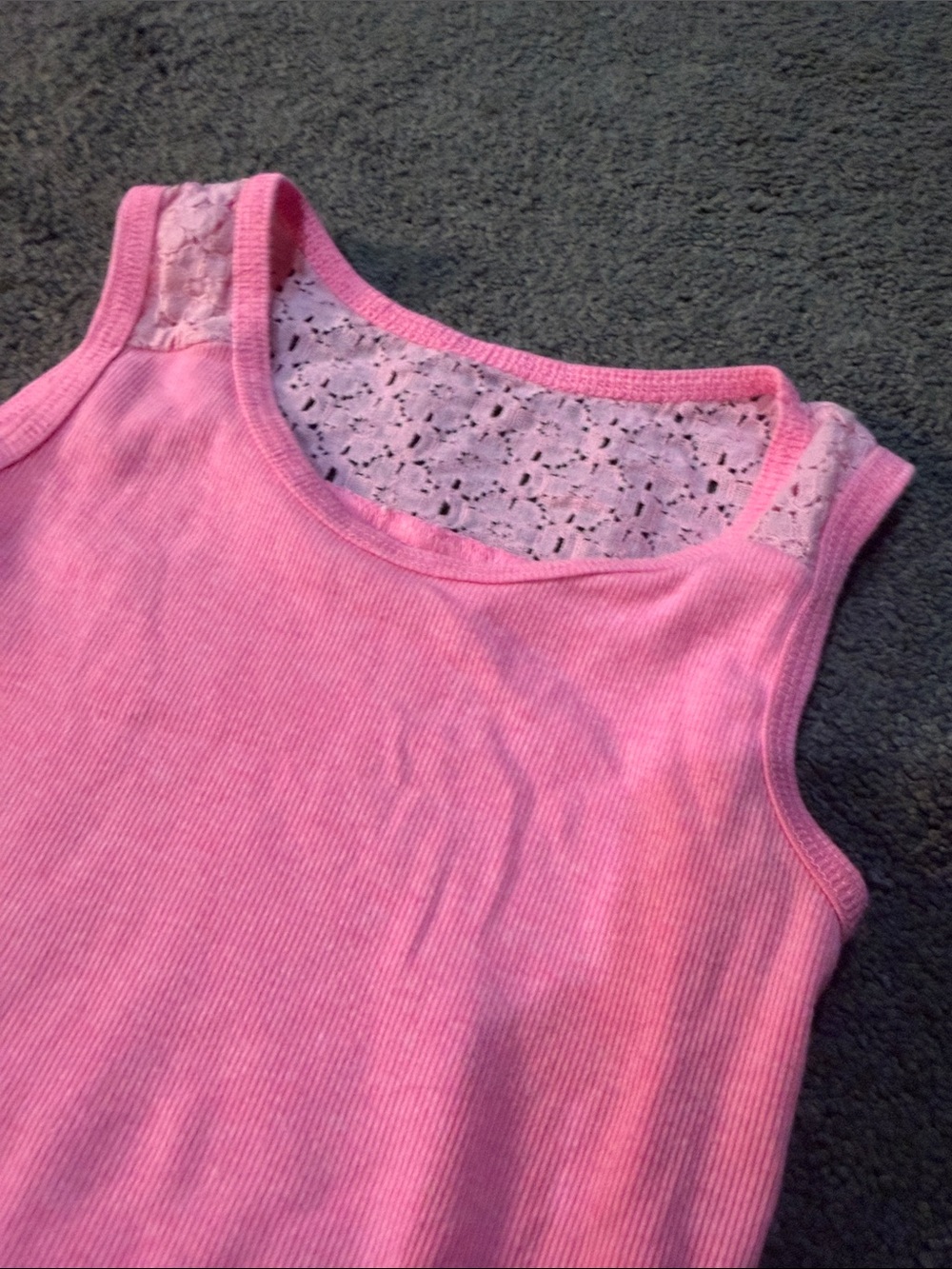 Cat & Jack Pink Lace-Back Ribbed Tank Top